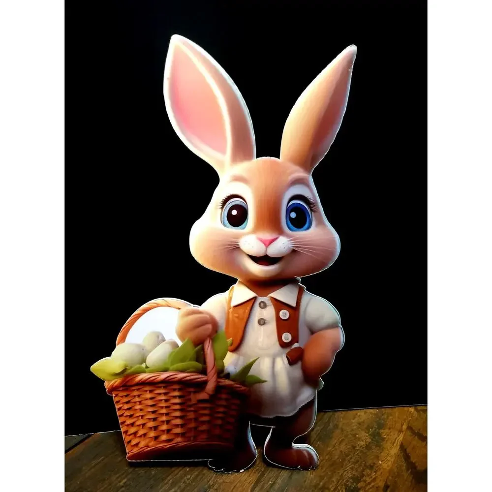 Easter bunny w brown vest & basket w eggs, yard, lawn sign, wreath, crafts DIY